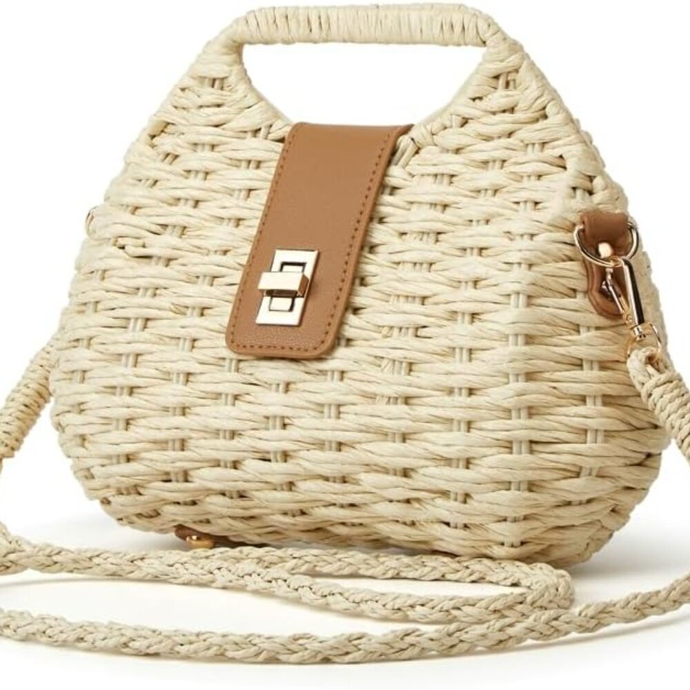 Women Straw Shoulder Handbag Summer Beach Tote Crossbody Chic Purse - Picture 3 of 9